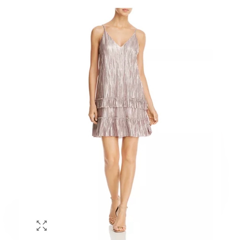 LOST + WANDER Bastille plisse metallic mini slip dress champagne party sz S EUC